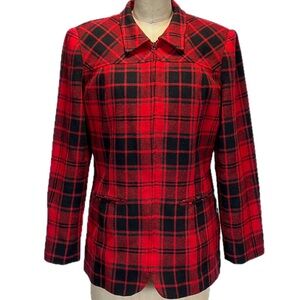 VINTAGE tartan plaid wool jacket zipper front tailored career preppy office work
